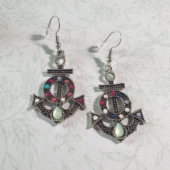 Anchor Inspired Dangle Earrings Women Nautical Beach Core Vacation Cruise Ship - Picture 1 of 6